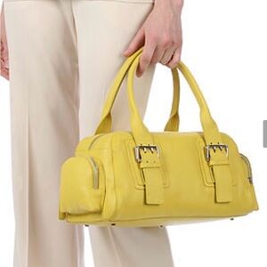 Furla Vintage Leather Satchel with Buckle Accents Yellow EUC